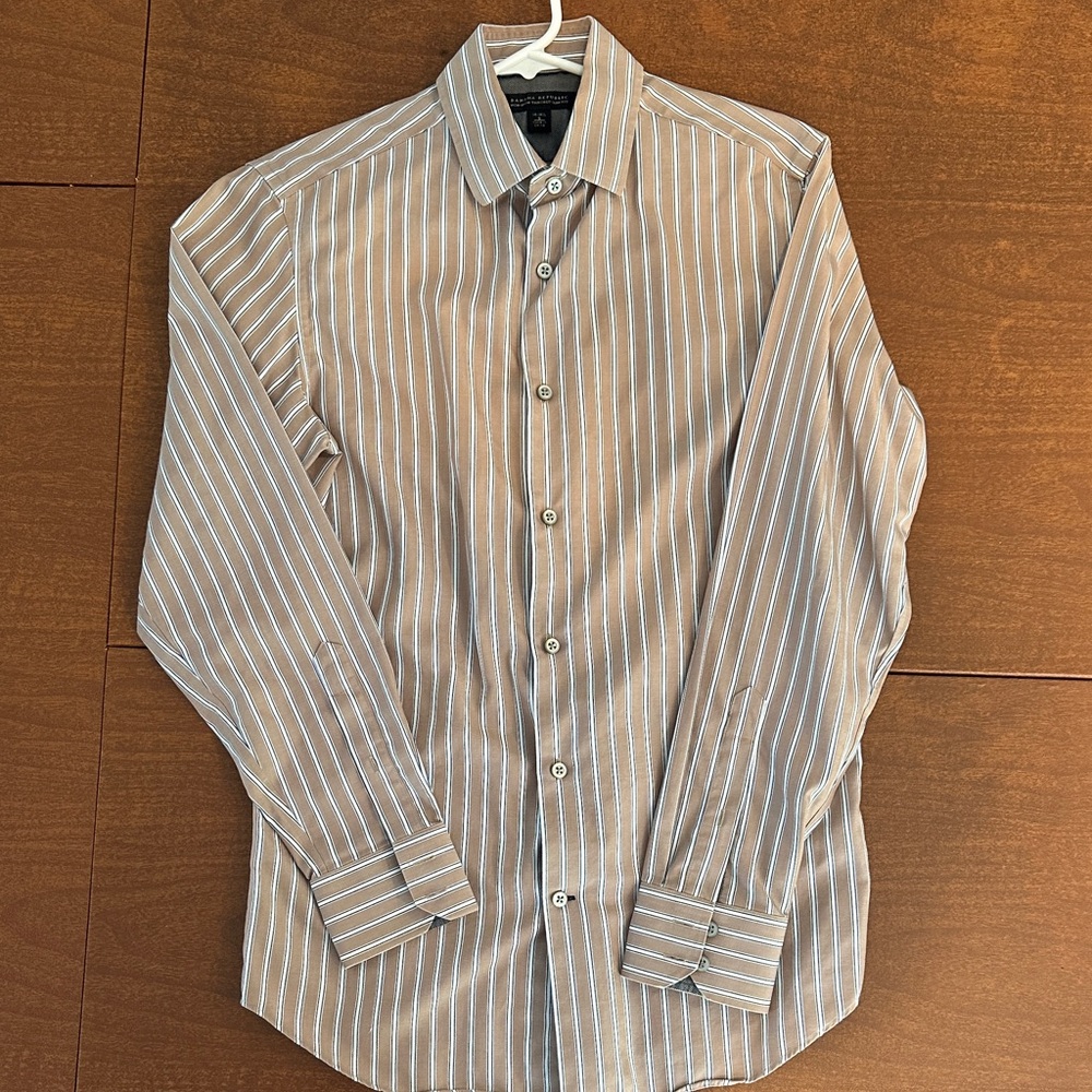Banana Republic Brown and White Striped Dress Shirt